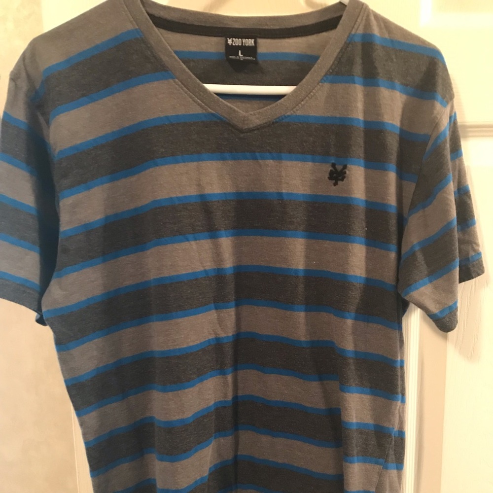 Mens Zoo York casual tee shirt grey w blue stripes
